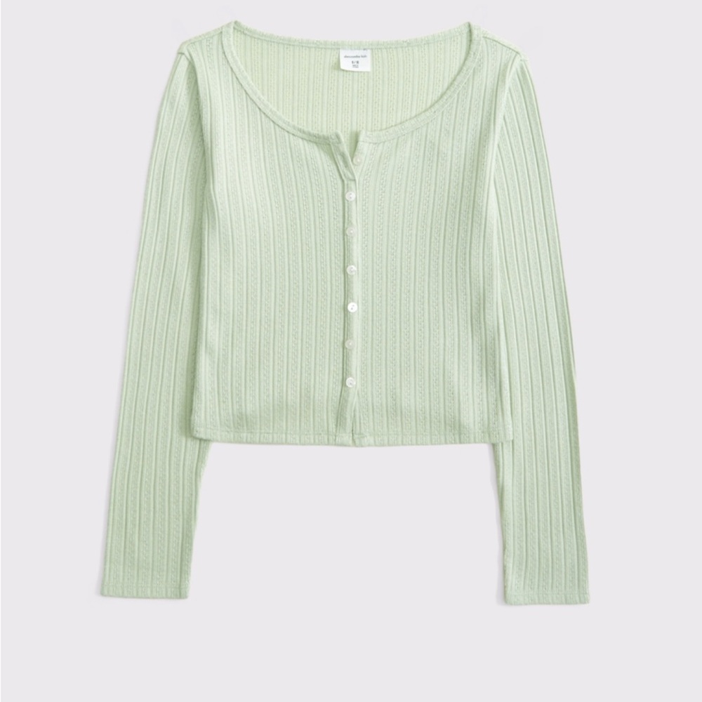 Abercrombie Light Green Ribbed Button-Up Shirt